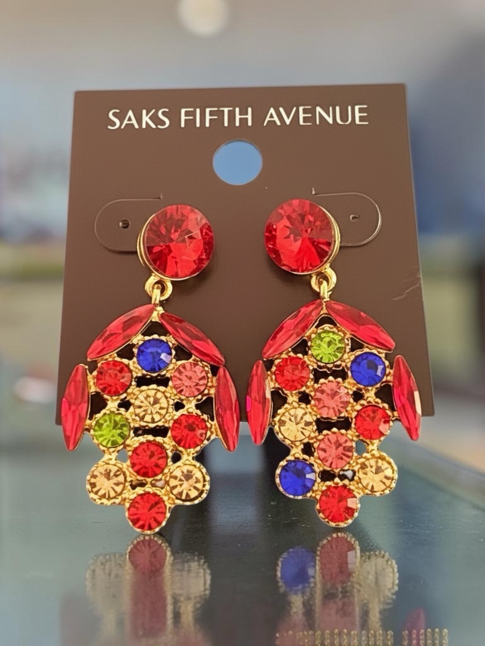 Saks Fifth Avenue Multicolor Crystal Cluster Statement Dangle Earrings - NWT